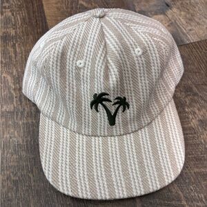 Striped Beige Cap with Palm‎ Tree Embroidery nwot adults OSFA